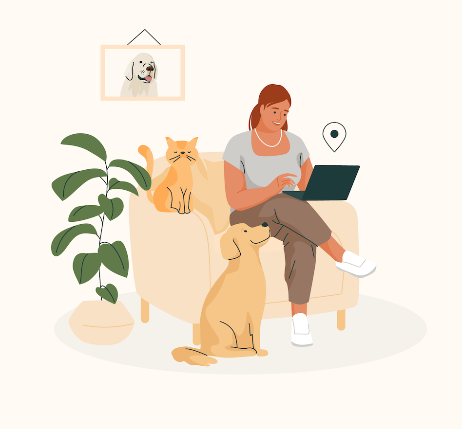 A girl with her dog and cat